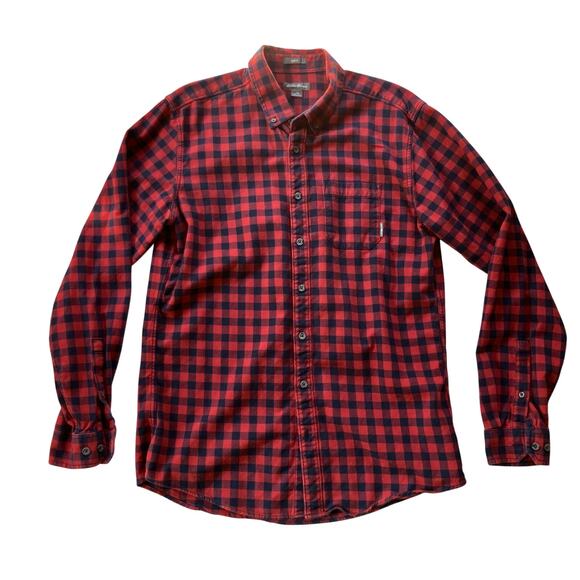Eddie Bauer Slim Fit Plaid Flannel Long Sleeve Button Up Shirt Size L Tall - Picture 1 of 6